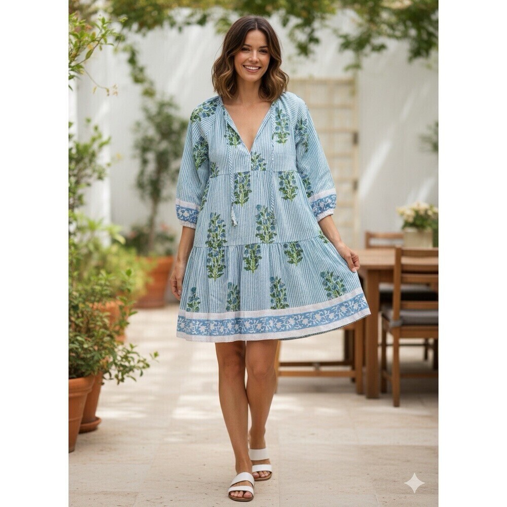 SZ BLOCKPRINTS Yuva Dress, Cornflower Blue (113)